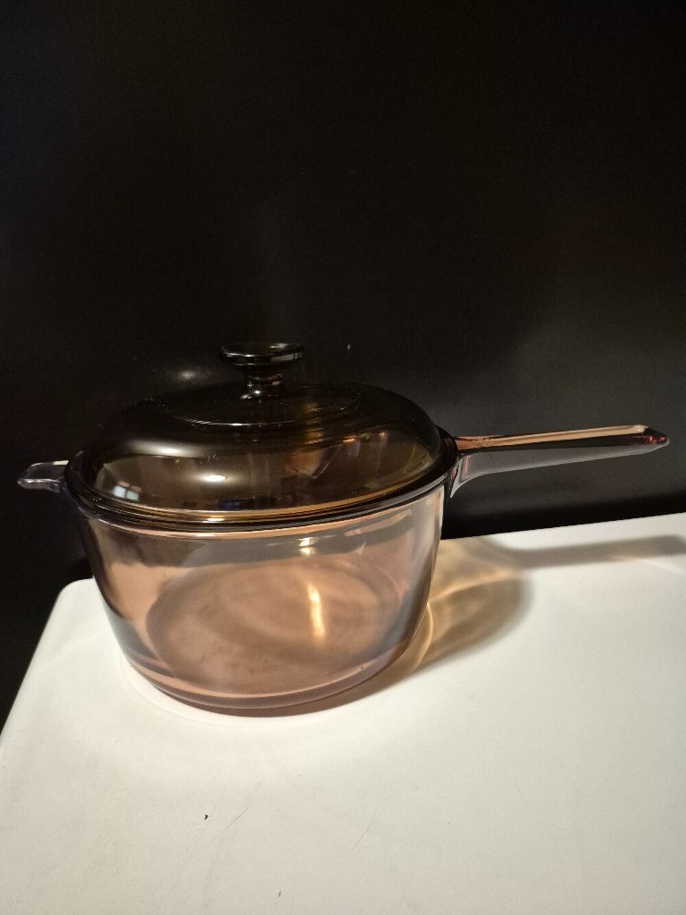 VINTAGE CORNING VISIONS AMBER GLASS SAUCEPAN (RARE FIND)